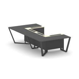 Стил Мит Стол переговорный П-образный KM-PR.B.SP-07P Тиквуд Светлый/Графит Глянец/Металл Черный 1600